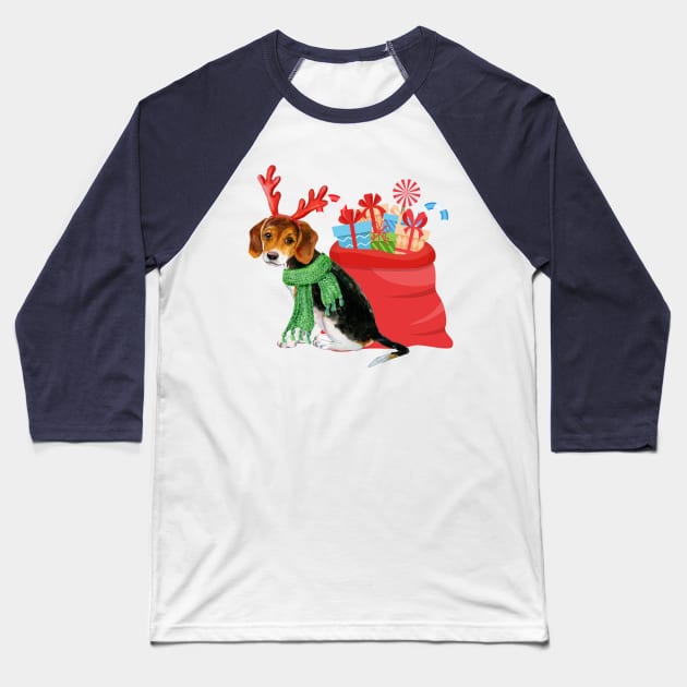 Christmas Beagle Baseball T-Shirt by Budwood Designs